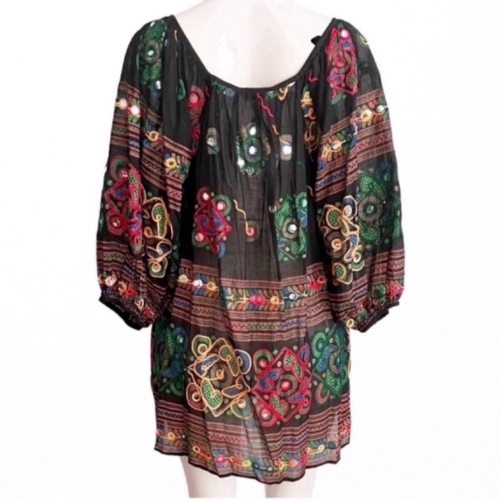 RARE NWT Juliet Dunn London Black Embroidered Mini Kaftan Dress Mirror Beach S - Picture 5 of 14